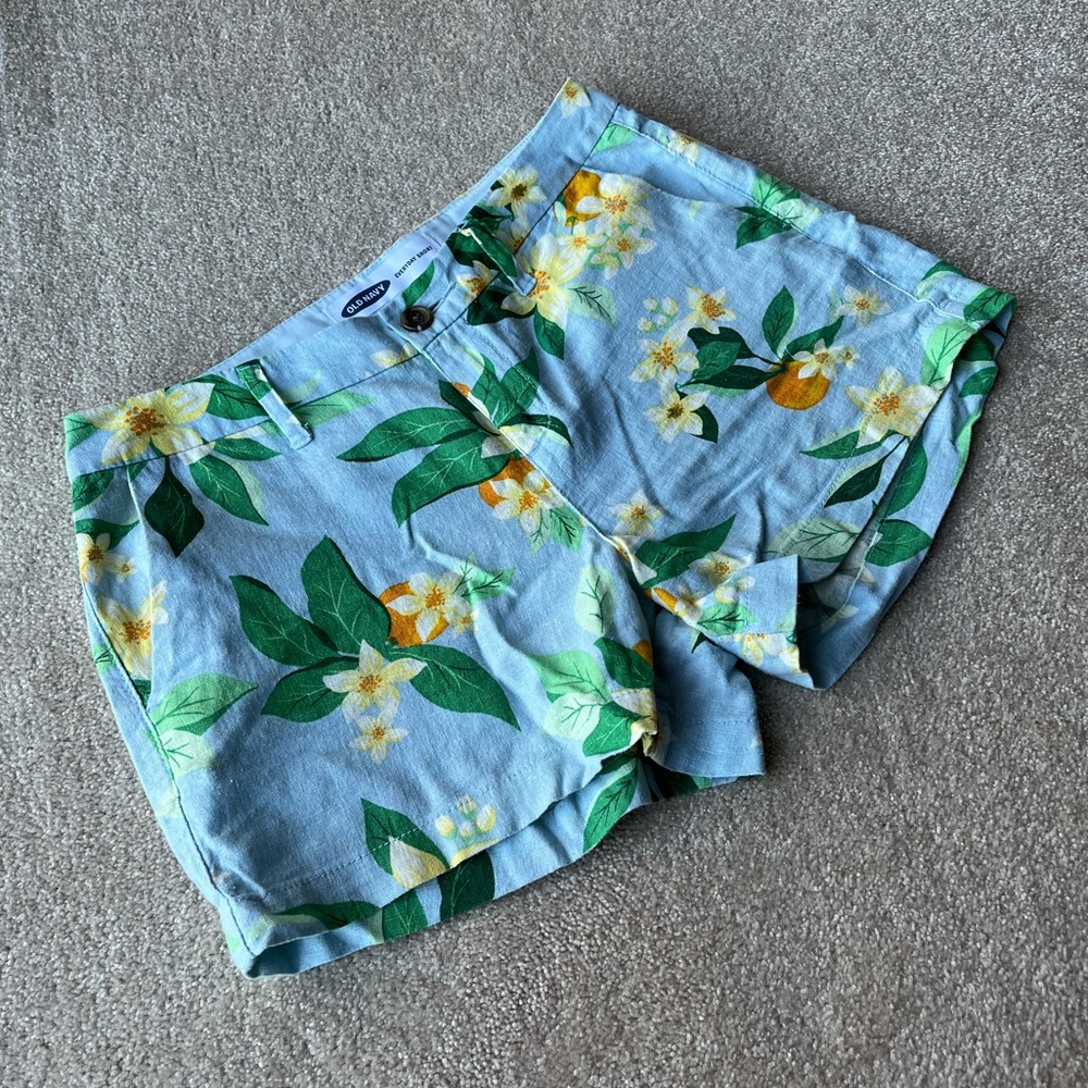 Old Navy Womens Orange Print Floral Linen Blend Shorts Size 0
